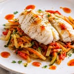 Rana pescatrice al forno con verdure e salsa piccante