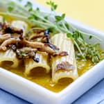 RIGATONI DI KAMUT CON FUNGHI CHIODINI E CREMA DI FIORI DI ZUCCA