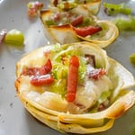 Cestini di Patata Dolce con Formaggi, Porro e Speck
