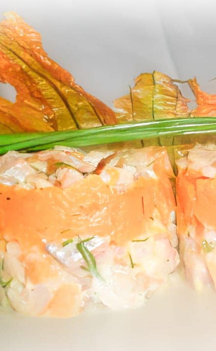 Tartare Bigusto Aringa Affumicata e Zucca Marinate con Chips di Fiori di Zucca