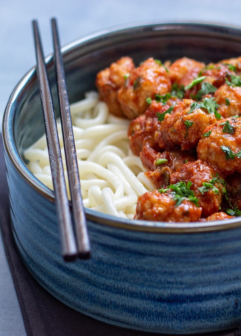 UDON CON POLPETTE DI POLLO