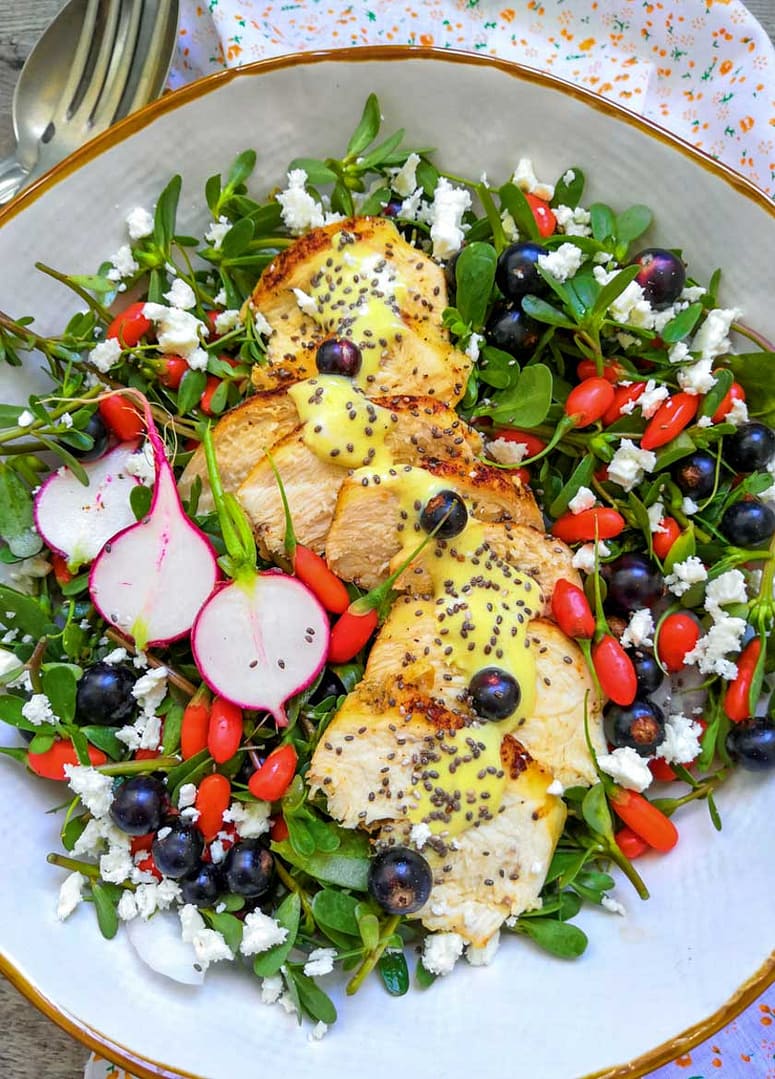 INSALATA DI POLLO PORTULACA E BACCHE DI GOJI