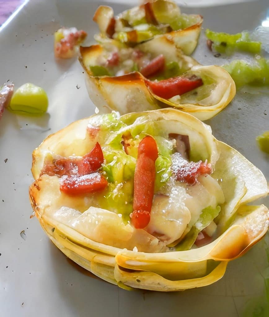 Cestini di Patata Dolce con Formaggi, Porro e Speck