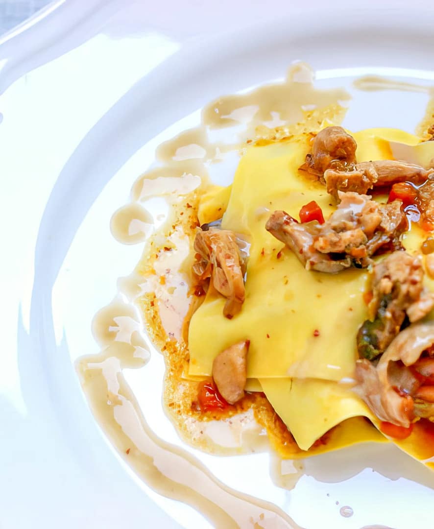 LASAGNA APERTA DI CONIGLIO E VELLUTATA DI CASTAGNE
